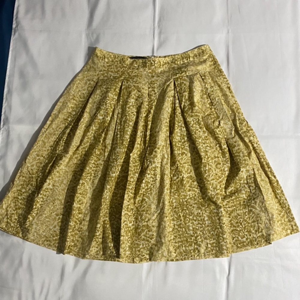 Talbots Patterned A-Line Pleated Dark Yellow Skirt